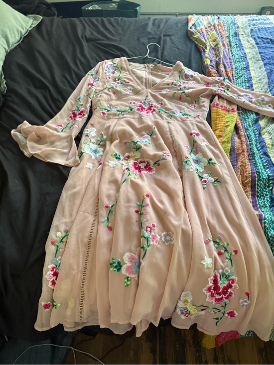 ASOS Dresses & Skirts - ASOS embroidered midi dress with lace trims and sheer arms